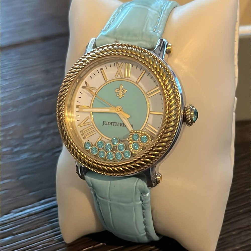Judith Ripka Women’s Watch - Floating Heart Light Turquoise Leather Band